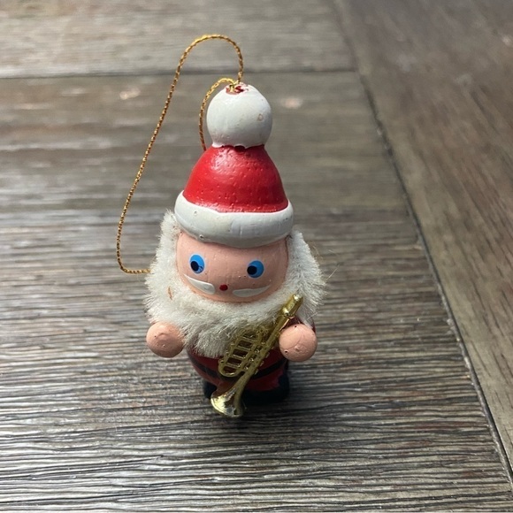 Vintage Wooden Christmas Mini Santa w/ horn fur collar - Picture 1 of 4